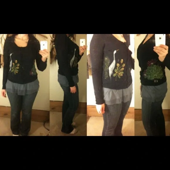 Anthropologie Leifsdottir Hand Painted Crane Bird Cardigan S - Picture 3 of 9